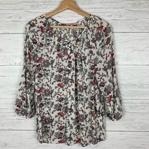 Rose & Thyme//White Red Blue Floral Flowy Blouse